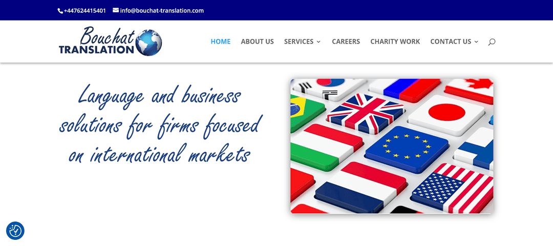 Front page of Bouchat Translation, translation services website