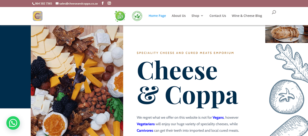 Cheese and Coppa website, marketers of specialised cheeses and cured meats